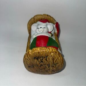 Vintage Christmas Mouse Figurine In Bed “Not A Creature Was Stirring”